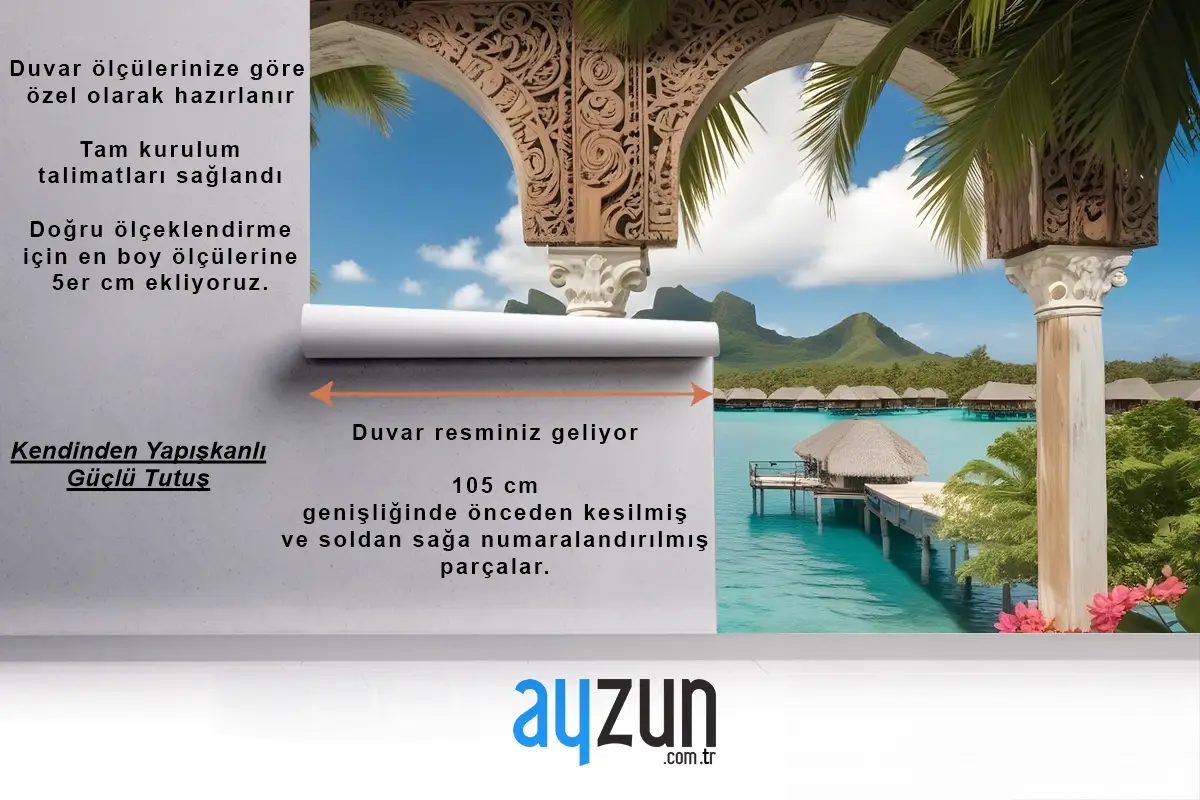Lüks Arap Kemerli 3D Görünümlü Deniz Manzarası Duvar Kağıdı