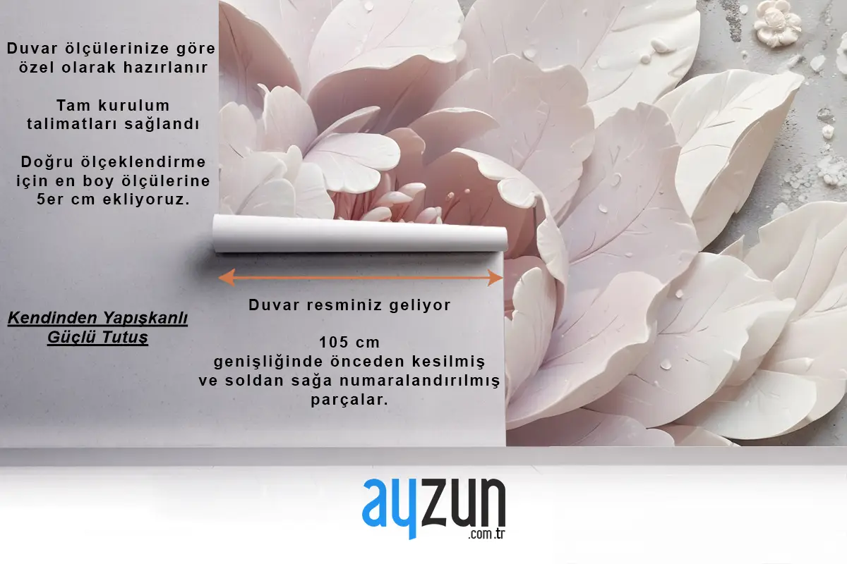 3D Görünümlü Yumuşak Çiçek Duvar Kağıdı 