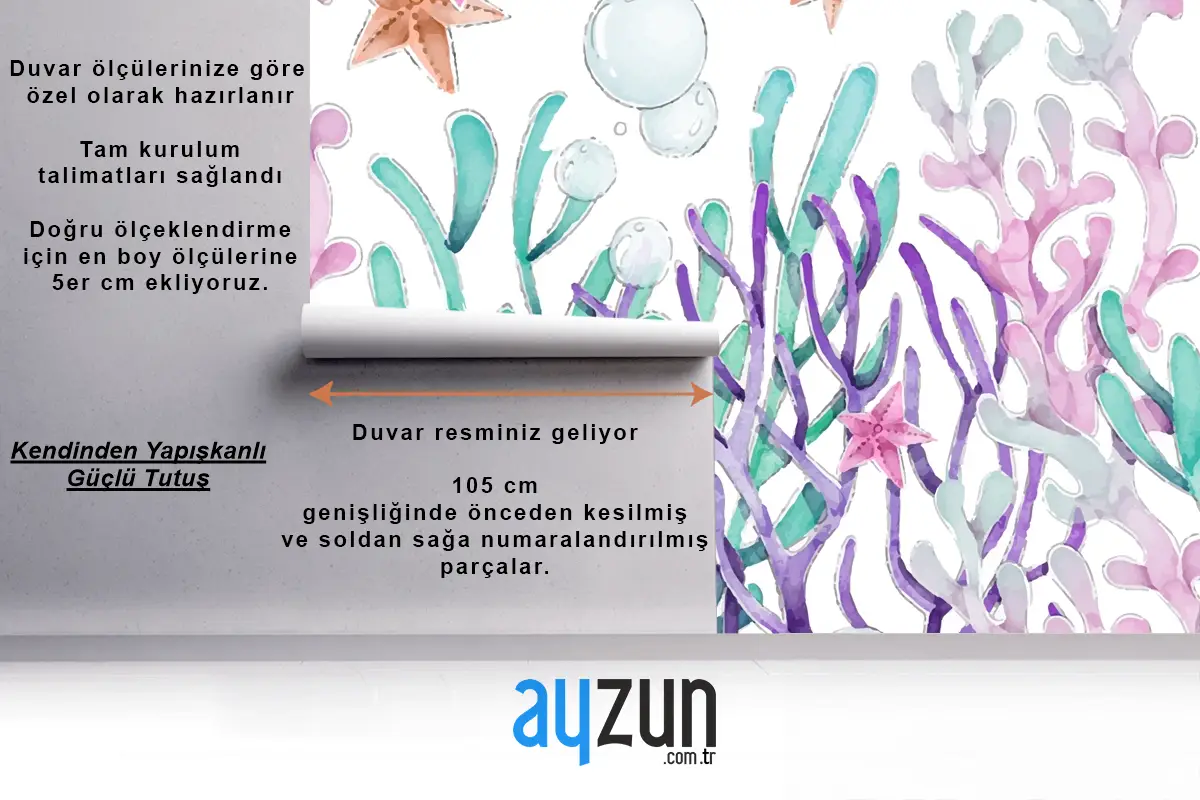 Suluboya Renkli Mercan Arka Plan Çocuk Odası Duvar Kağıdı 