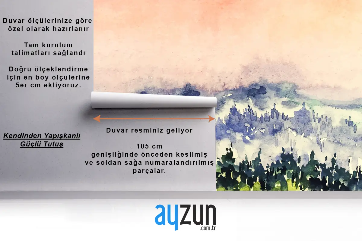 Soyut Suluboya Manzara Arka Plan Yatak Odası Duvar Kağıdı