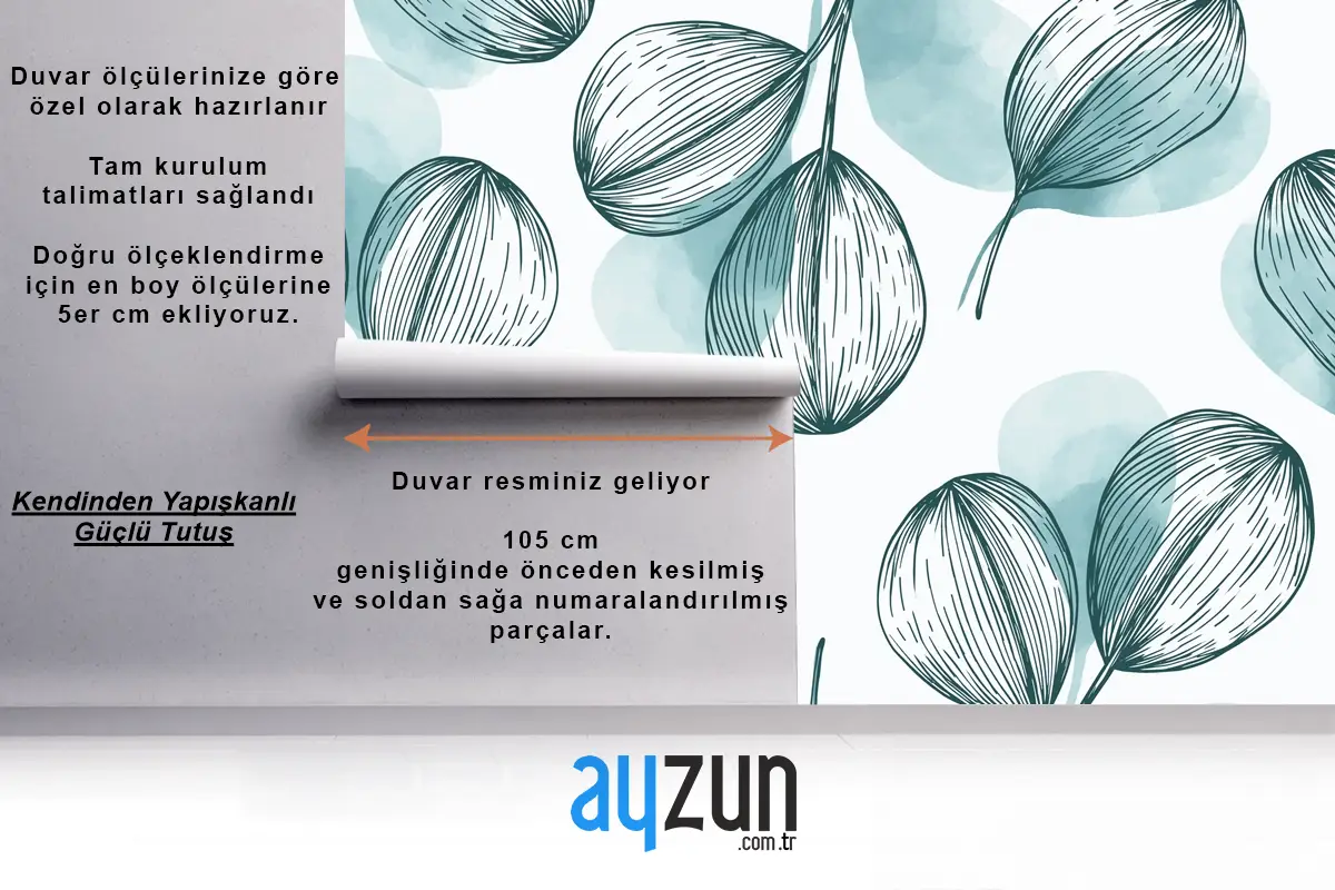 Elle Çizilmiş Yapraklarla Doğa Arka Plan Banyo Duvar Kağıdı