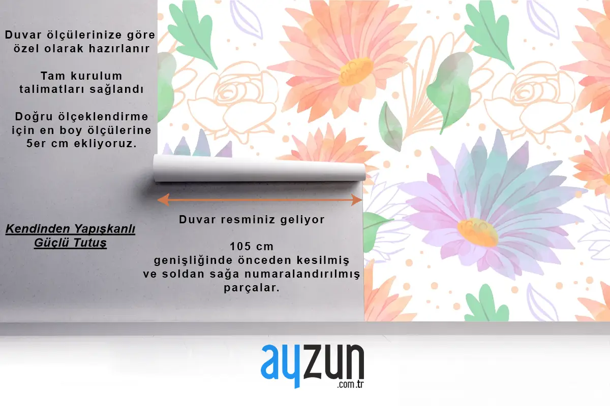 Yumuşak Renklerle Çiçekli Arka Plan Banyo Duvar Kağıdı