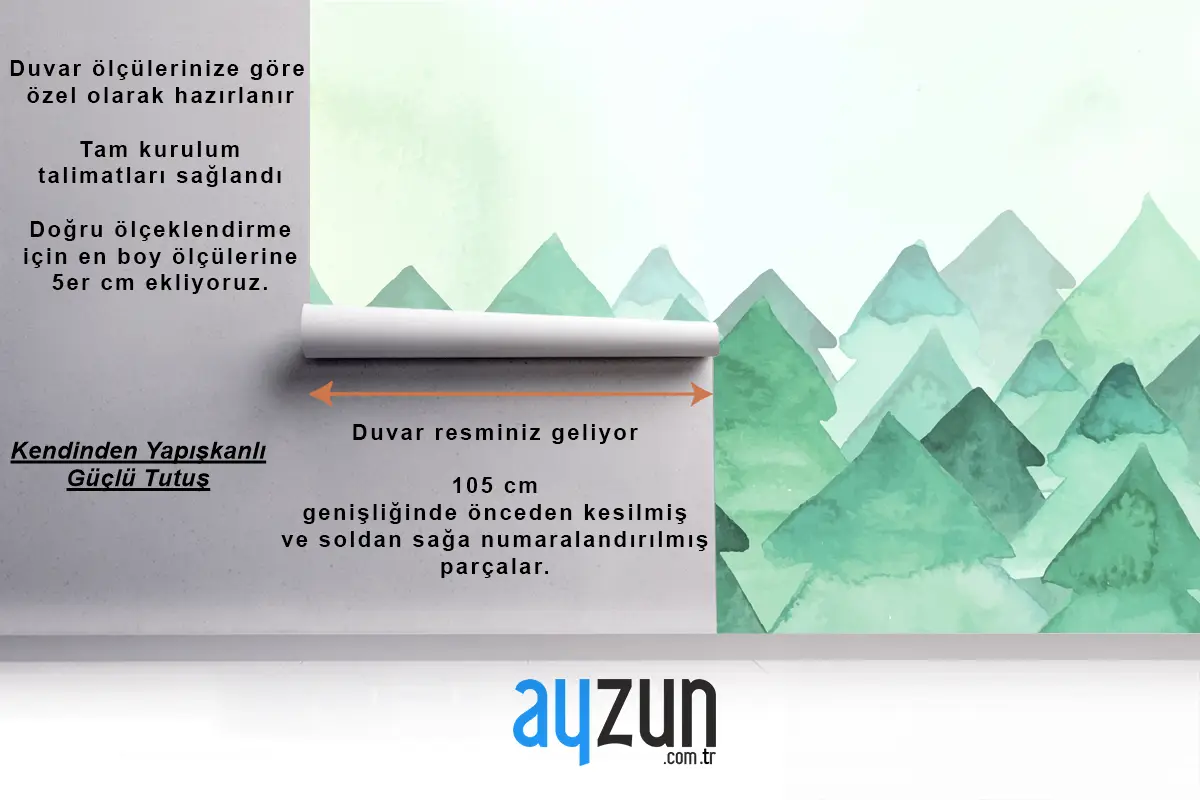 Köknar Ağaçları Ile Suluboya Resim Yatak Odası Duvar Kağıdı