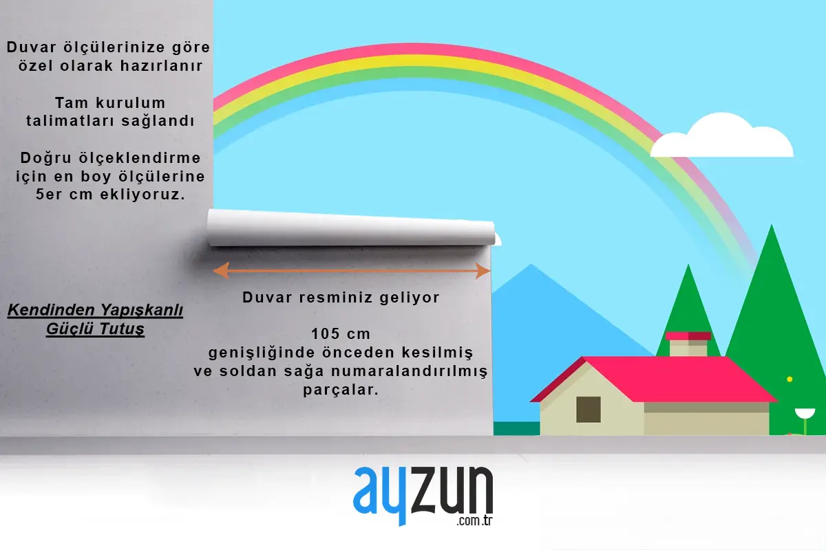 Ev Ve Gökkuşağı Çocuk Odası Duvar Kağıdı  Ile Bahar Manzarası