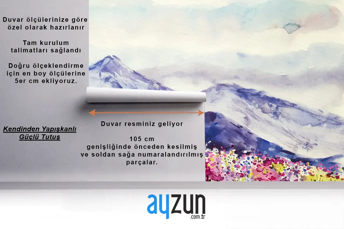 Suluboya Bahar Manzara Yatak Odası Duvar Kağıdı