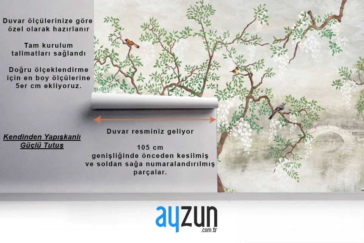 Göl Kenarındaki Ağaç Puslu Manzara Japon Bahçesi'ndeki Kuşlar Duvar Kağıdı