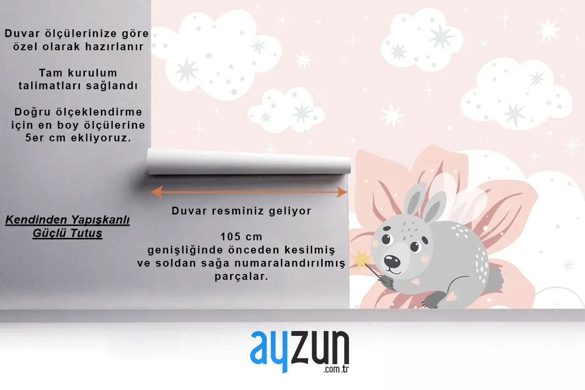 Bulutların Üzerinde Sevimli Masal Hayvanları Çocuk Odası Duvar Kağıdı Yazdırmaya Uygun
