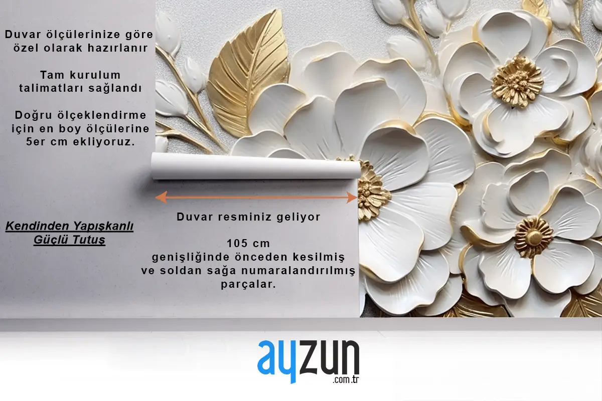 Soyut Sanatsal Çiçekler Dallar Altın Ve Kanvas Tablo Duvar Kağıdı 