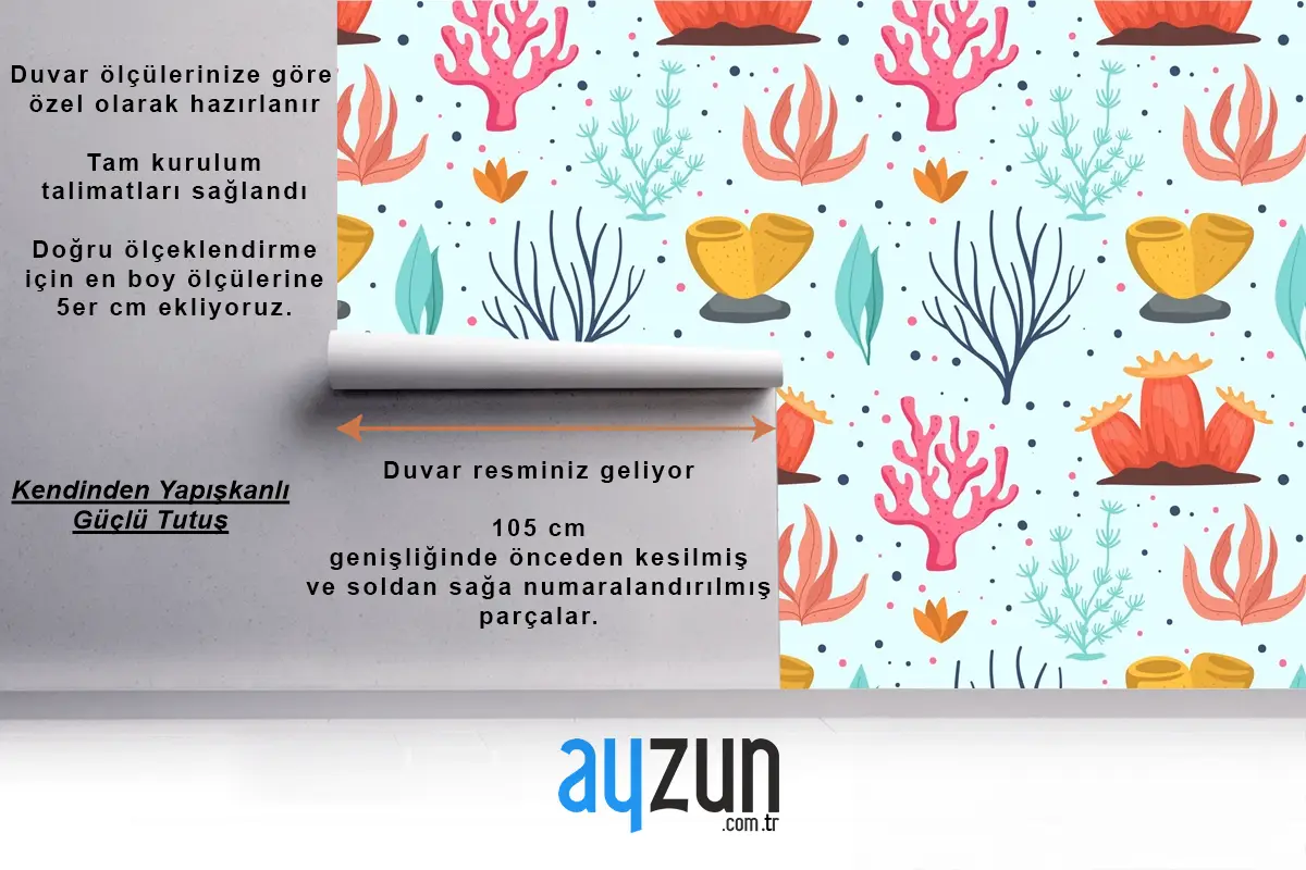 Mercan Desen Koleksiyonu Konsepti Çocuk Odası Duvar Kağıdı 