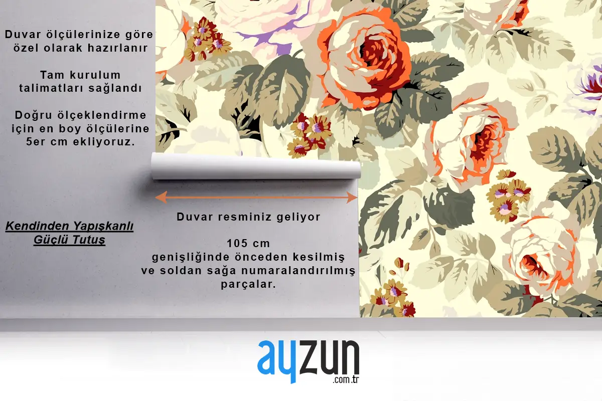 Çiçekler Tekrar Desen Tasarım Duvar Kağıdı