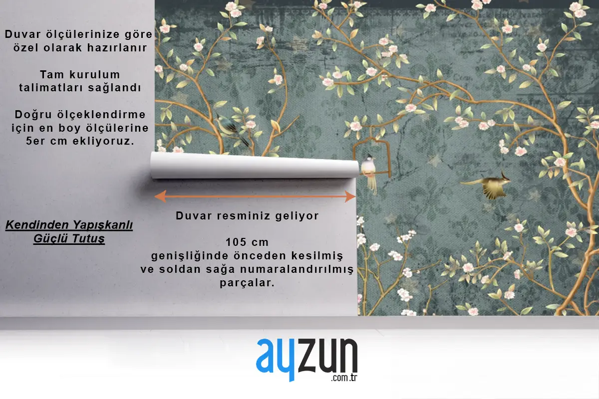 Dallar Kuşlar Ve Çiçekler Duvar Kağıdı