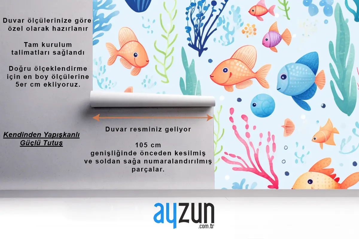 Balıklar Ve Mercanlarla Renkli Bir Sualtı Sahnesi Banyo Duvar Kağıdı