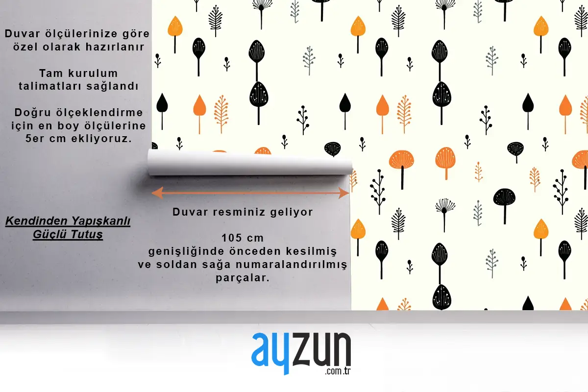 Beyaz Oturma Odasında Siyah Mantar Ve Yaprak Desenli Duvar Kağıdı