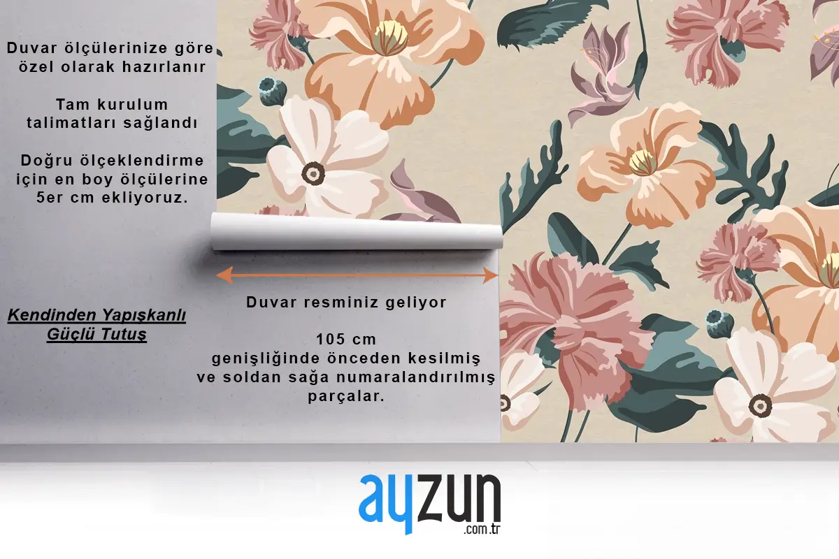 Çiçek Açan Renkli Çiçek Dikişsiz Desen Duvar Kağıdı