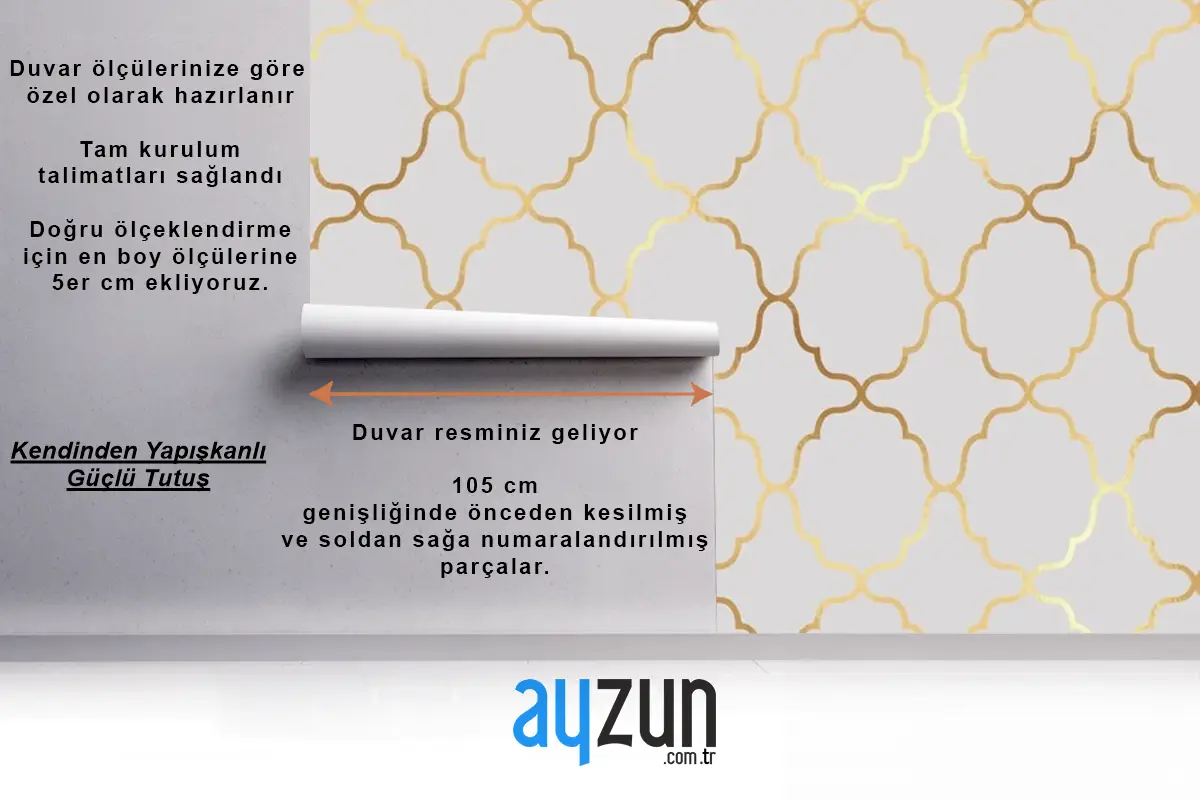 Altın Folyo Dokulu Dekoratif Arapça Temalı Desen Arka Planı Oturma Odası Duvar Kağıdı 