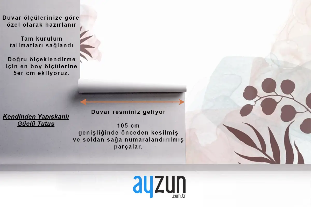 Dekoratif Suluboya El Çiçek Tasarımlı Oturma Odası Duvar Kağıdı  Boyalı