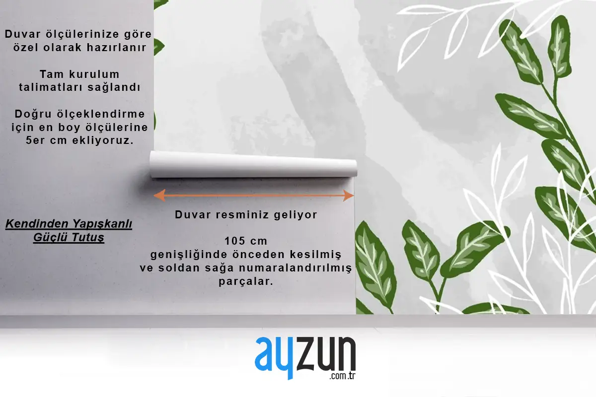 Suluboya Oturma Odası Duvar Kağıdı  Ile Detaylı Yapraklar