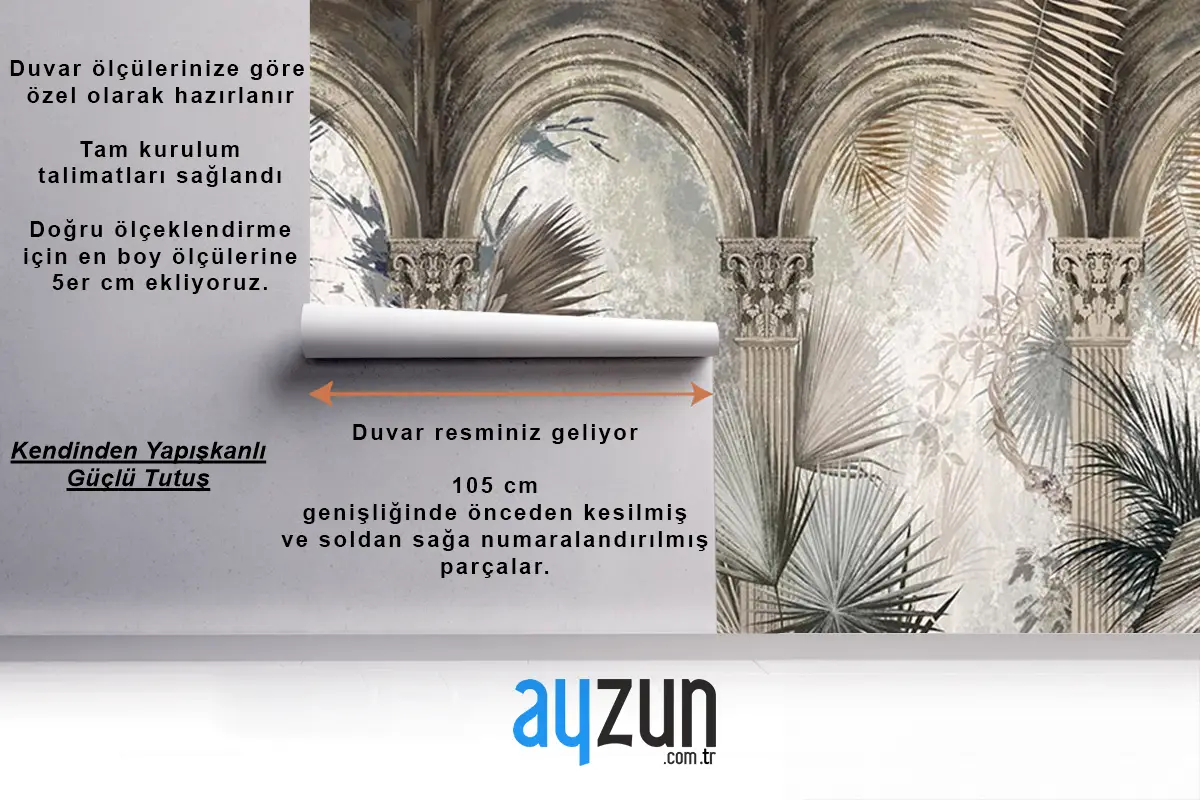 Eskitme Sütunlar Duvar Kağıdı , Tropikal Yapraklar Duvar Kağıdı