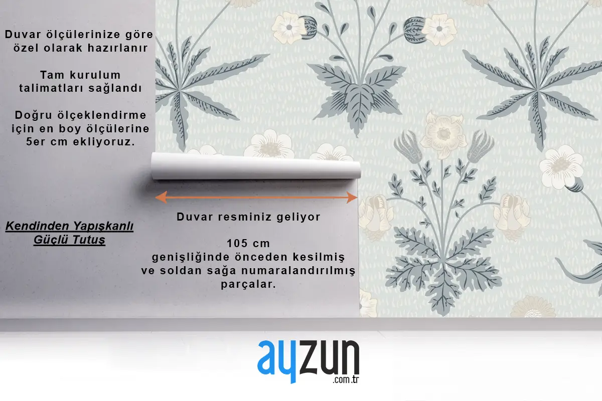 Çiçek Desenli Tasarım Oturma Odası Duvar Kağıdı 