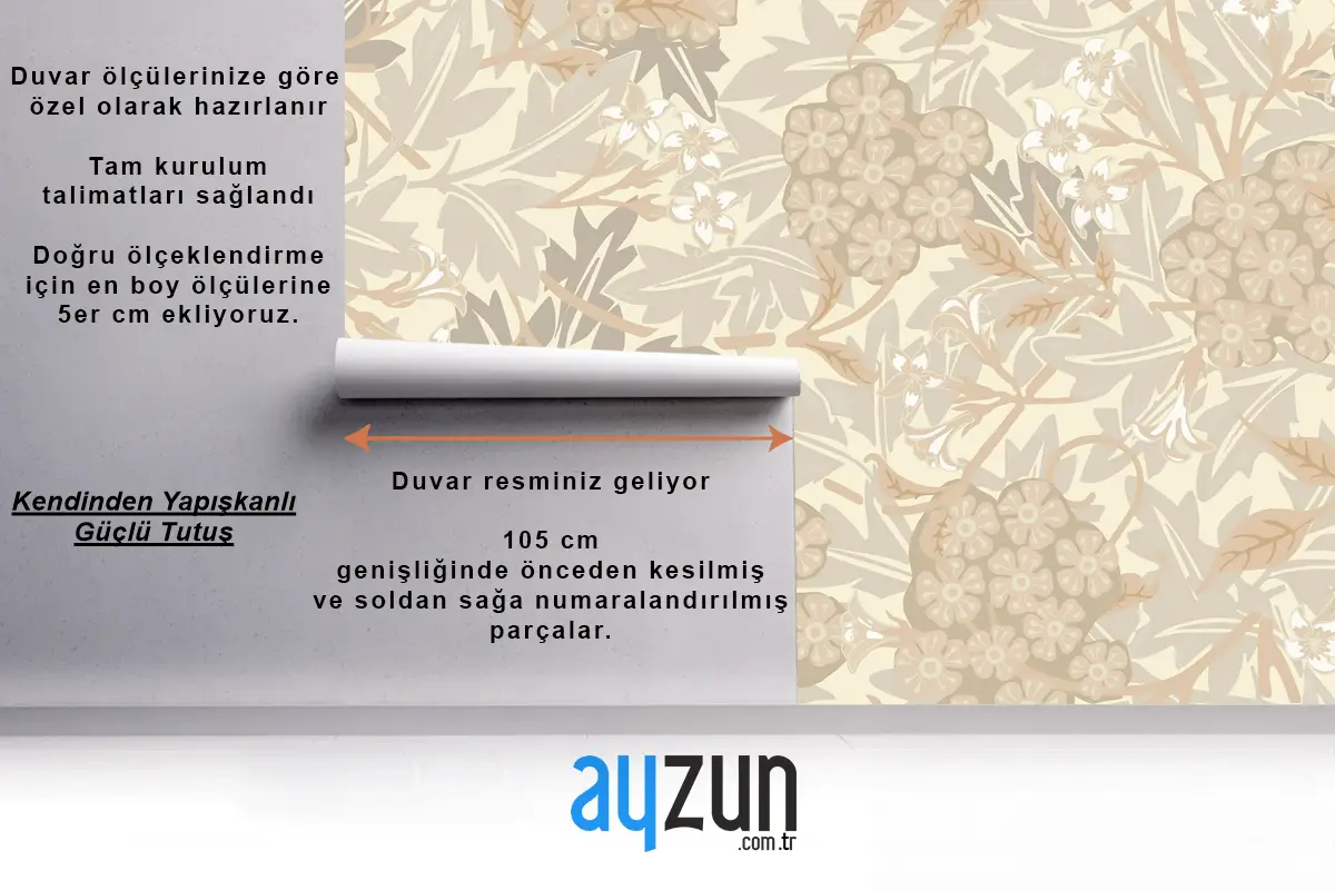 Çiçek Desenli Tasarım Duvar Kağıdı