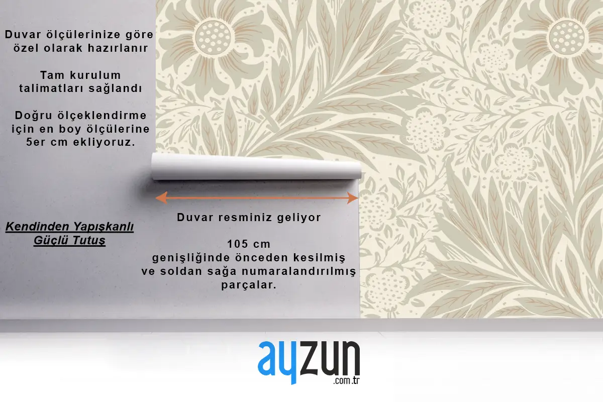 Çiçek Desenli Oturma Odası Duvar Kağıdı