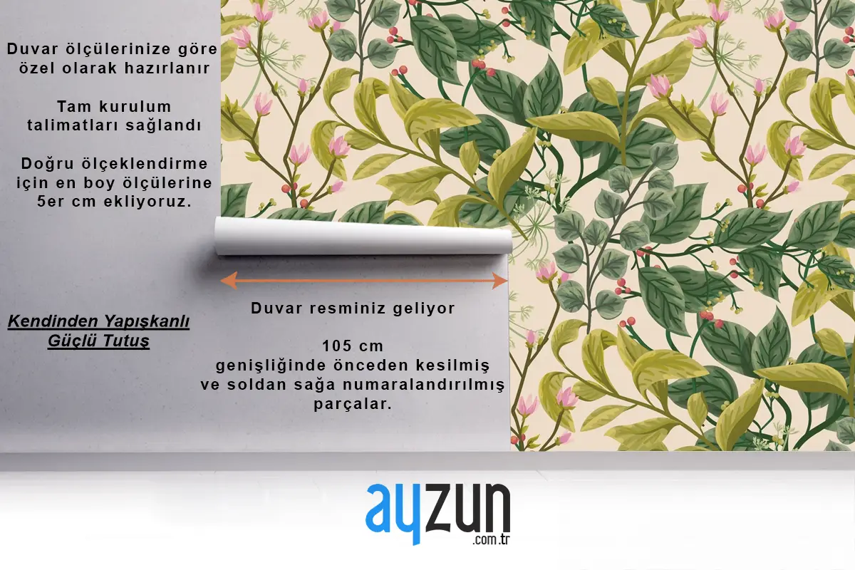 Çiçek Ve Yapraklar Arka Plan Oturma Odası Duvar Kağıdı 