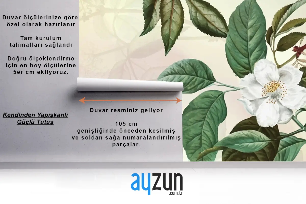 Yeşil Çiçekli Arka Plan Oturma Odası Duvar Kağıdı 