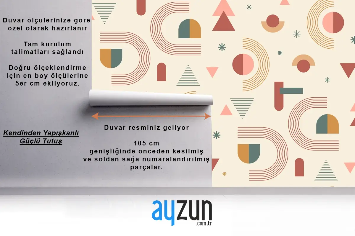 Elle Çizilmiş Boho Geometrik Desen Tasarımı Oturma Odası Duvar Kağıdı