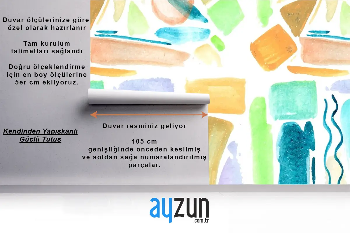 El Boyalı Soyut Resim Desen Tasarımı Banyo Duvar Kağıdı