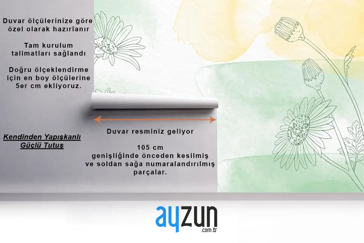 Elle Çizilmiş Çiçeklerle Boyalı Arka Plan Oturma Odası Duvar Kağıdı