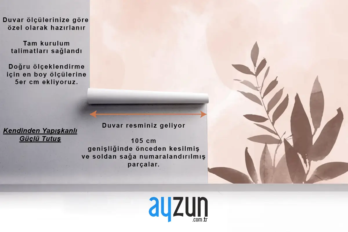 Suluboya Oturma Odası Duvar Kağıdı Üzerine El Boyalı Çiçek Tasarımı