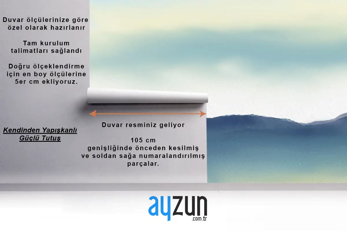 El Boyalı Minimal Suluboya Manzara Oturma Odası Duvar Kağıdı 