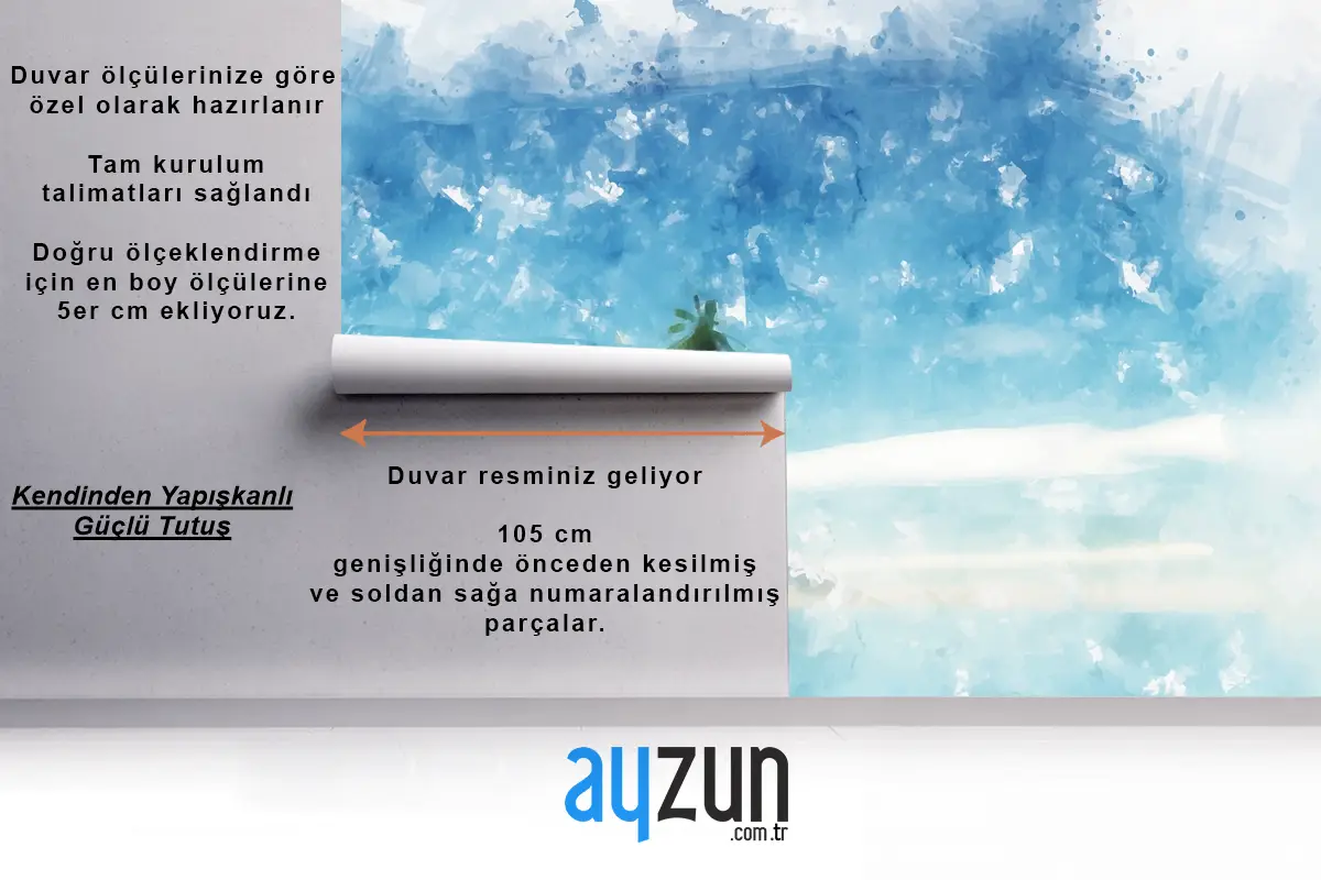 El Boyalı Suluboya Yaz Palmiye Ağacı Adası Banyo Duvar Kağıdı