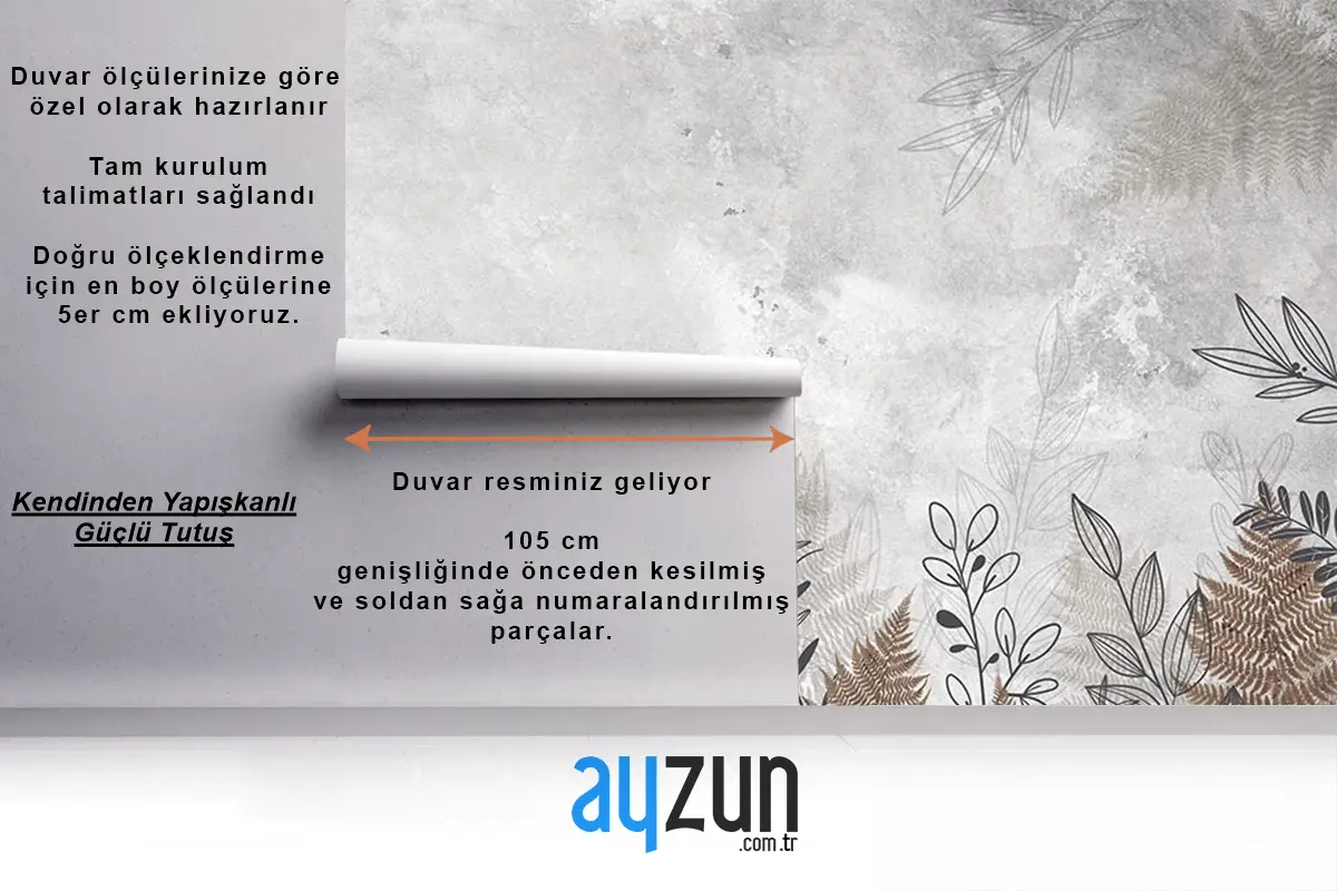 Kahverengi  Krem  Gri Tropikal Yapraklar Duvar Kağıdı