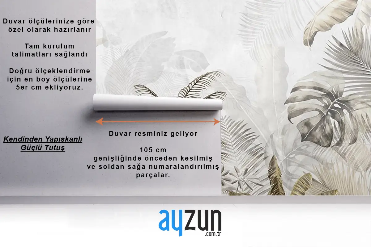 Krem Gold Tropikal Yapraklar Ve Ağaçlar Duvar Kağıdı