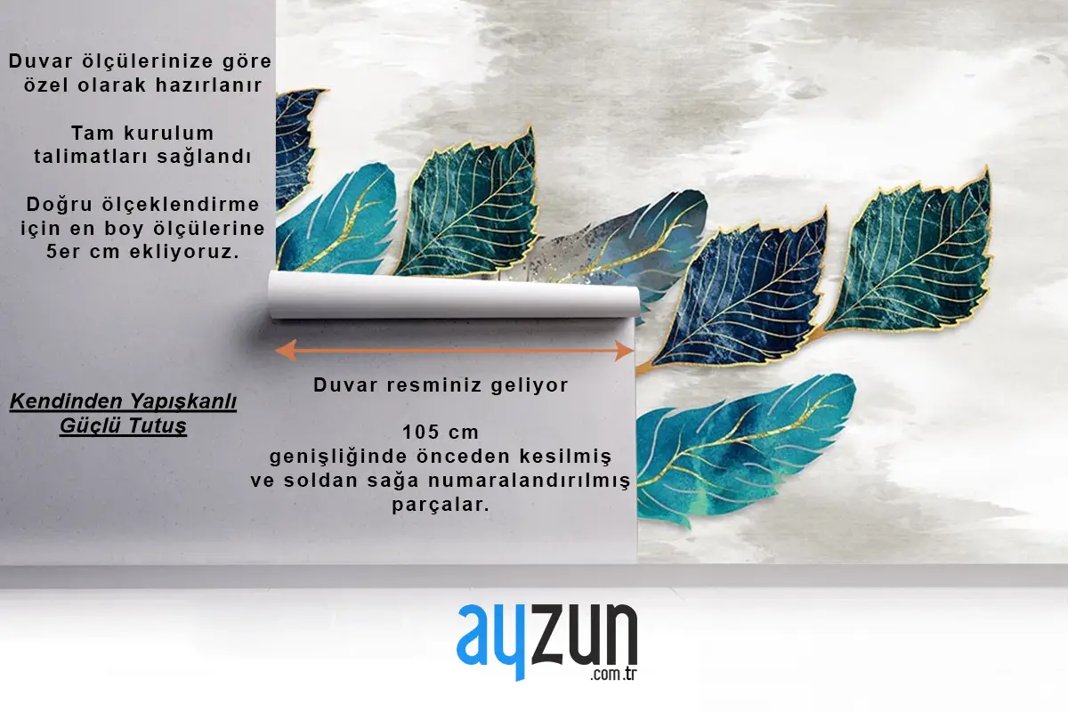 Mavi  Lacivert Yapraklar Duvar Kağıdı