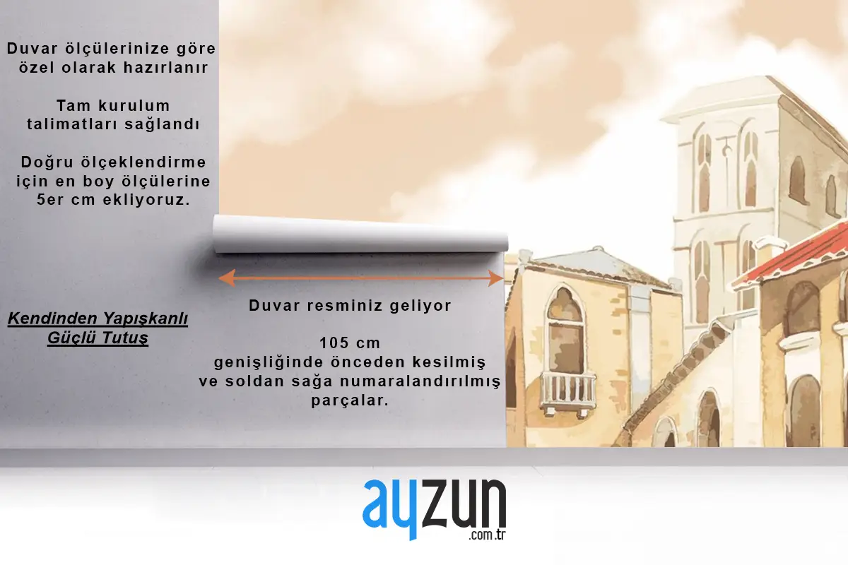 Akdeniz Şehir Binası Dış Su Renk Stili Oturma Odası Duvar Kağıdı 