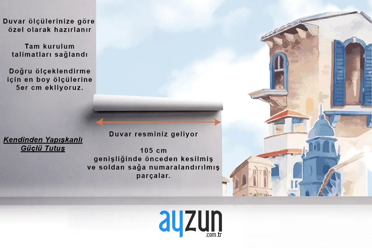 Akdeniz Şehir Binası Dış Su Renk Stili Duvar Kağıdı 