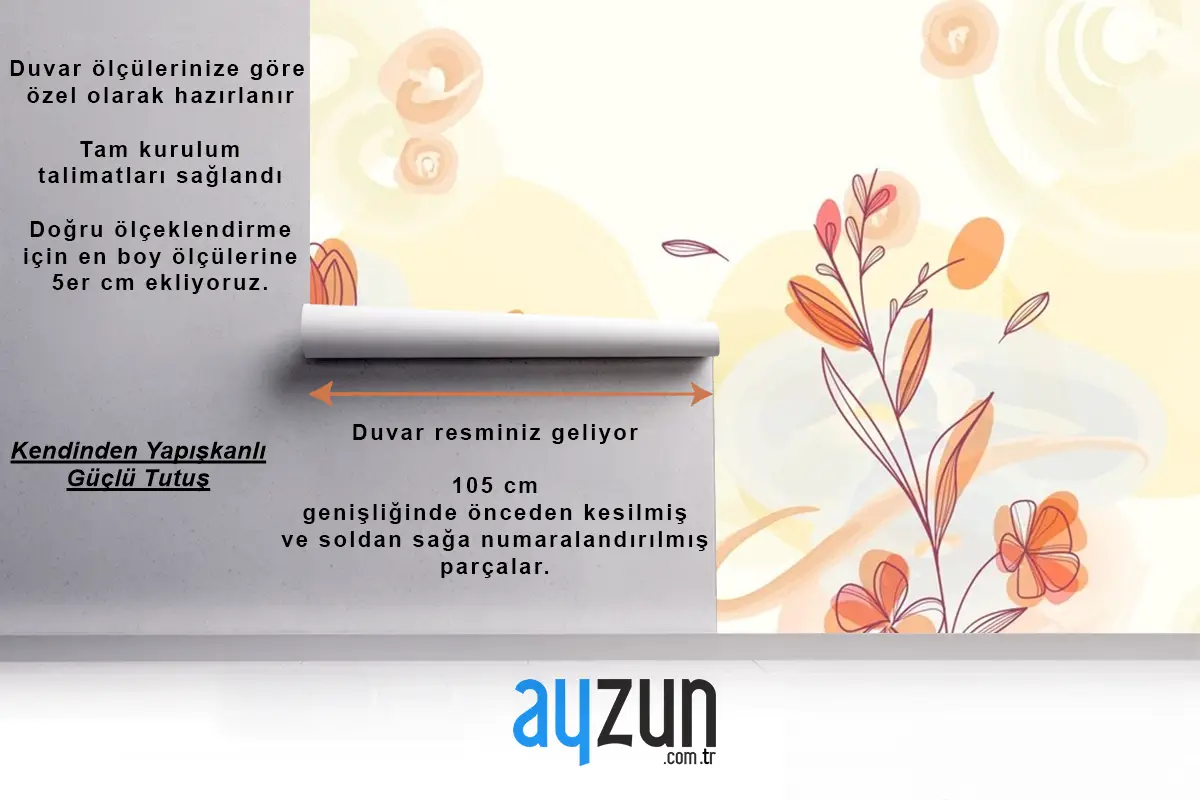 Doğal El Boyalı Çiçek Arka Plan Oturma Odası Duvar Kağıdı 