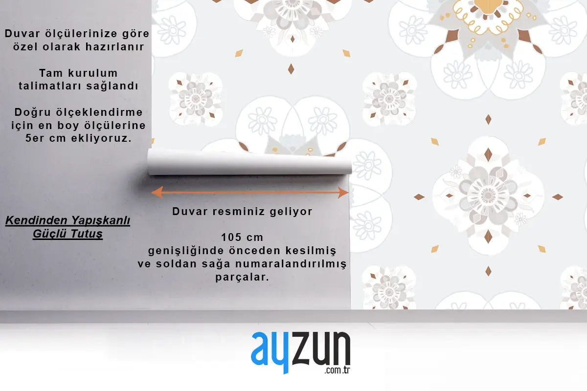 Oryantal Mandala Çiçek Desenli Banyo Duvar Kağıdı