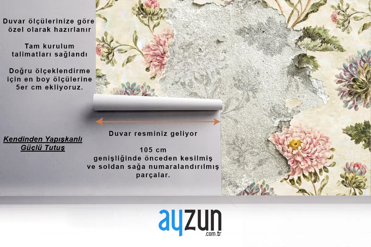 Beton Duvar Kağıdı Duvar Üzerine Çiçek Duvar Kağıdı Soyulması