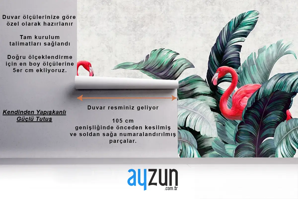 Pembe Flamingolar Ve Tropikal Yapraklar Duvar Kağıdı Tasarımı