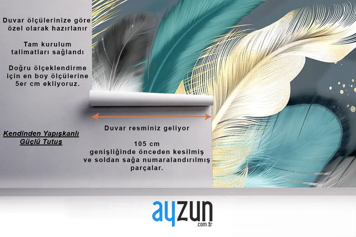 Renkli Büyük Tüyler Duvar Kağıdı  Tüy Desen Duvar Kağıdı