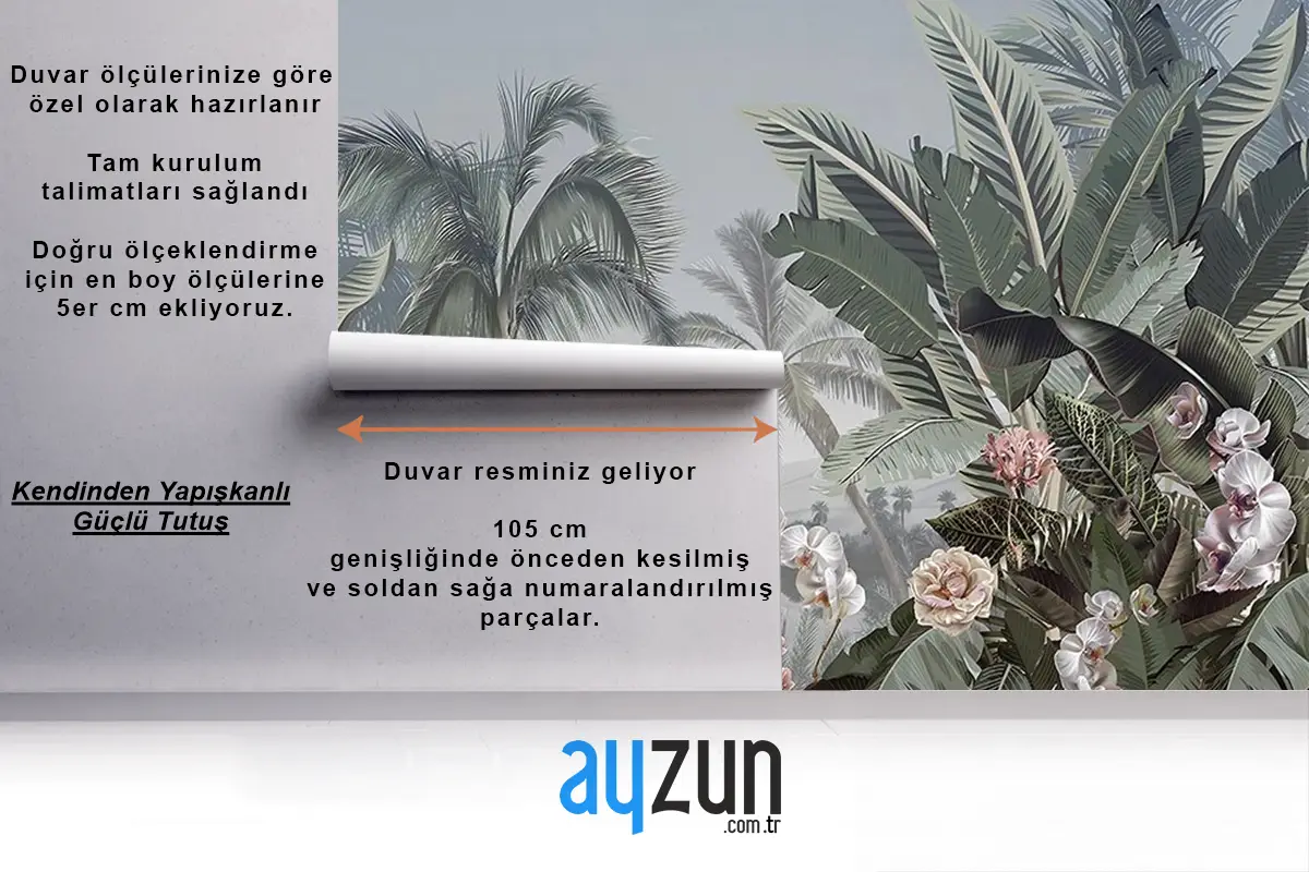 Renkli Çiçekler Ve Tropikal Yapraklar Duvar Kağıdı