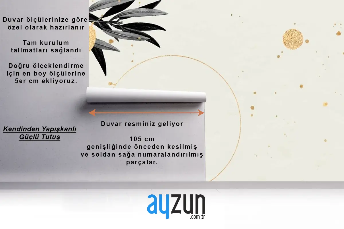 Zeytin Dallı Yuvarlak Altın Çerçeve Oturma Odası Duvar Kağıdı