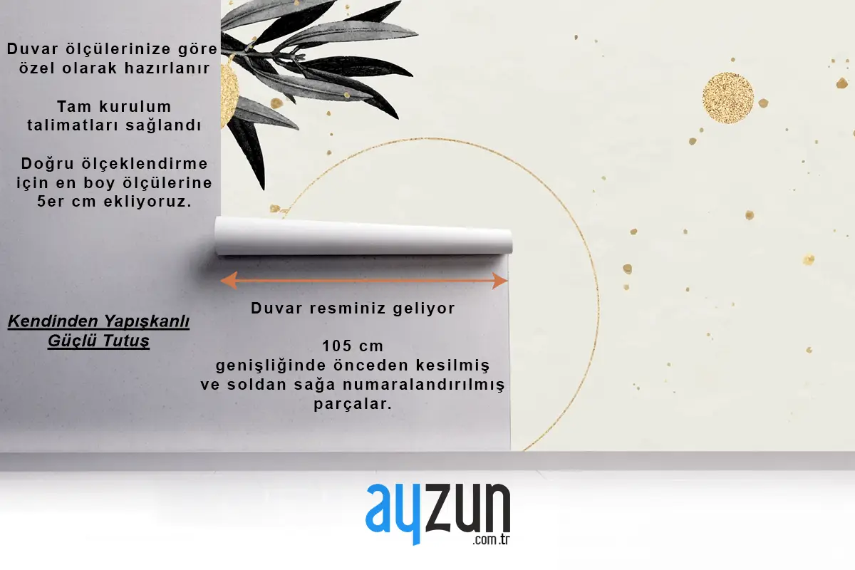 Zeytin Dalları Ile Yuvarlak Altın Çerçeve Banyo Duvar Kağıdı