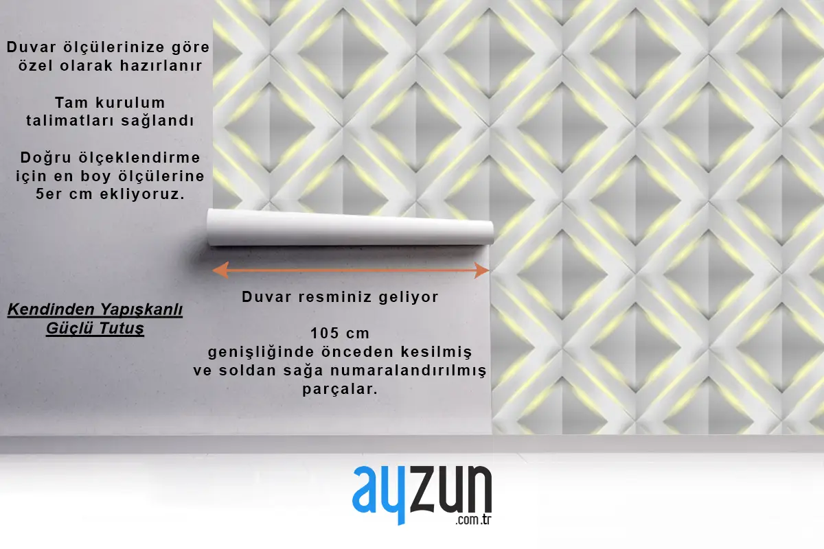 Parlak Beyaz 3D Geometrik Poligon Üçgen Desen Oturma Odası Duvar Kağıdı 