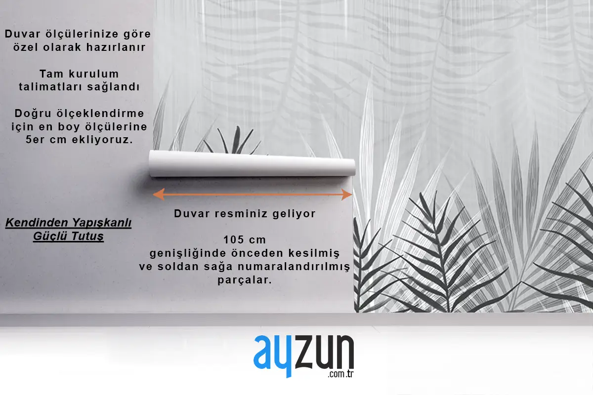 Siyah Beyaz Ince Yapraklar Duvar Kağıdı