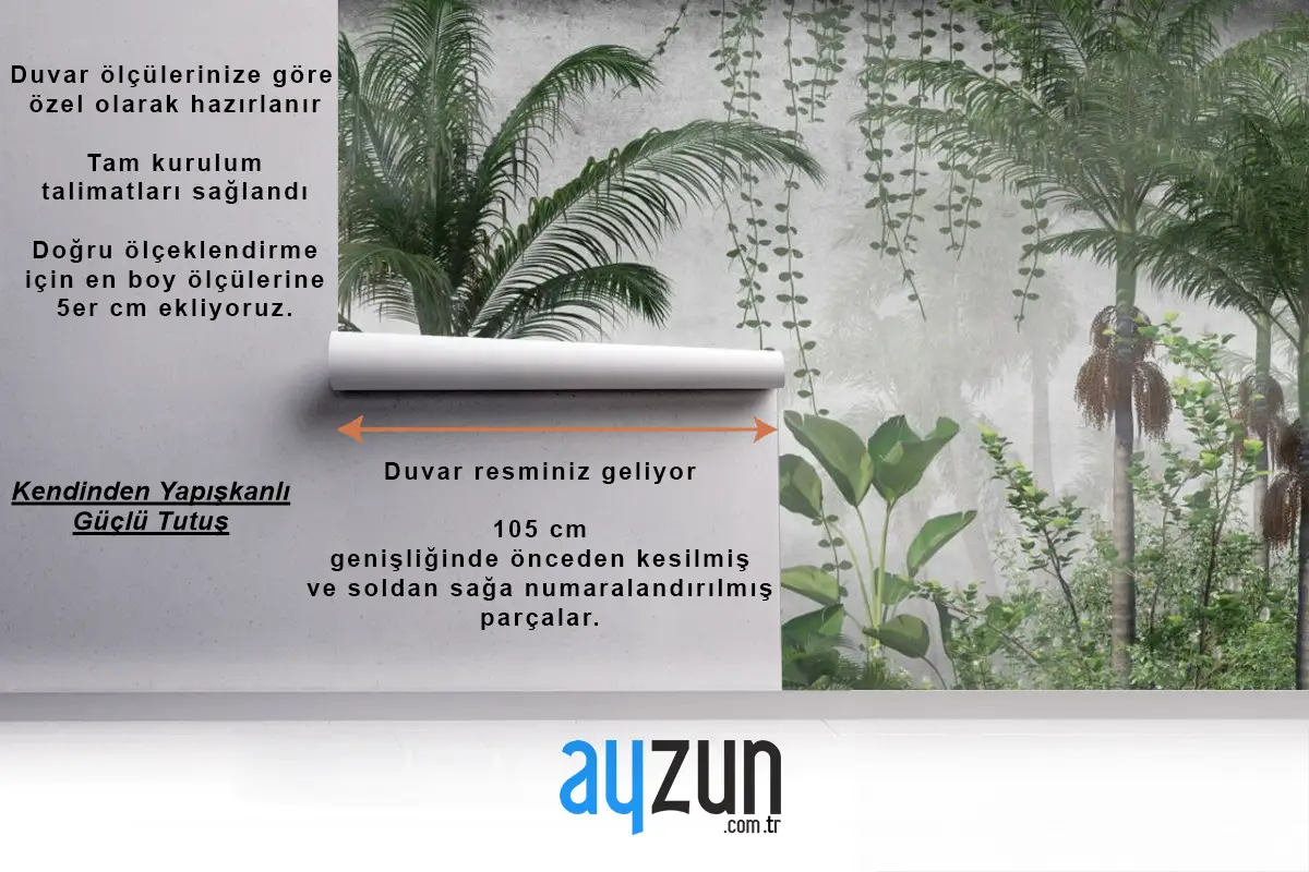 Tropikal Yapraklı 3D Görünümlü Pembe Flamingo Duvar Kağıdı