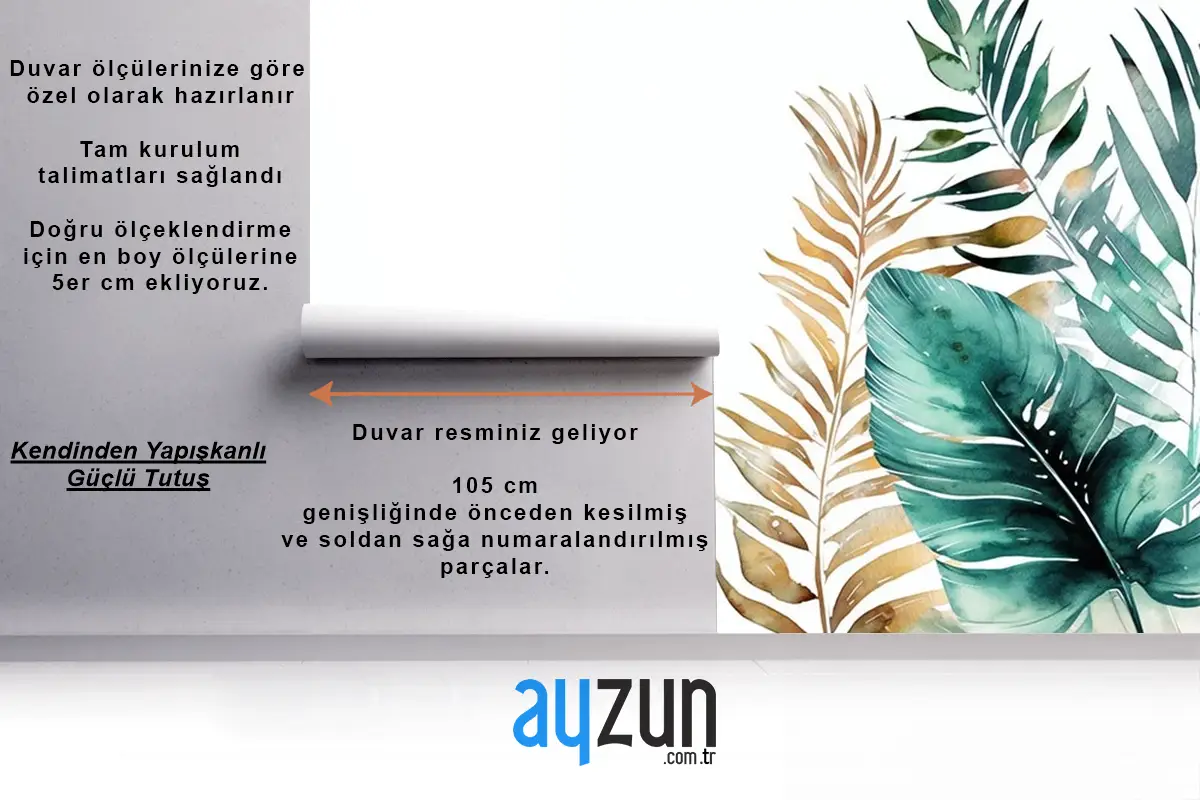 Tropikal Duvar Kağıdı Yeşil Gold Tropikal Yapraklar Duvar Kağıdı